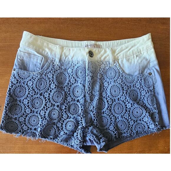Blu Pepper Pants - Blu Pepper Ombre Lace Shorts Denim Jean Hotpants, Festival, Western, Womens Sz M